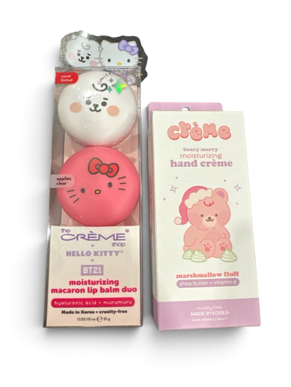Hello Kitty BT21 Moisturizing Macaron Lip Balm Duo - Pink & White